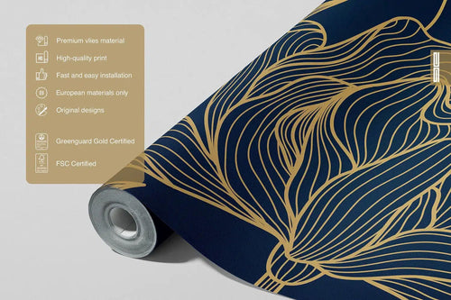 Sanders & Sanders fotobehang bloemen blauw en goud - 375 x 270 cm - 601460