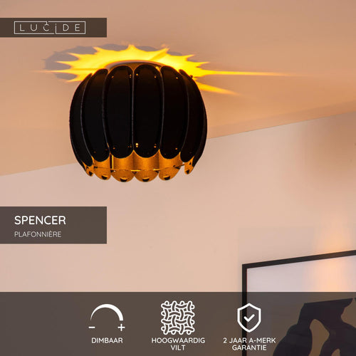 Lucide plafonnière SPENCER - 1xE27 - Zwart