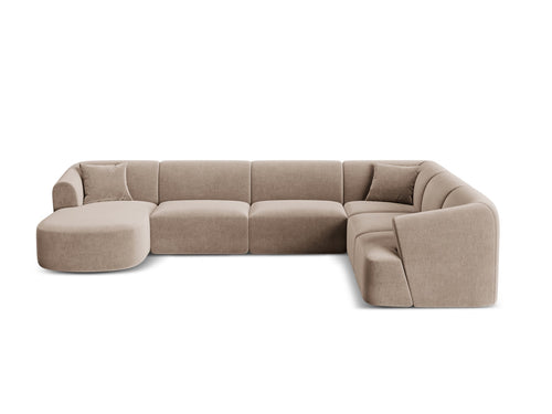 Cosmopolitan Design Modulaire panoramische hoekbank links Campi 7-zits, flueel donkerbeige - 255x330x70cm