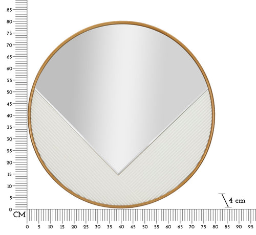 Ronde wandspiegel in wit hout met houtsnijwerk Ø 80x4 cm