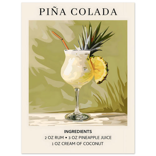 Artfulprints  Piña Colada cocktail - Ingrediënten   poster 30x40 cm - vtwonen shop