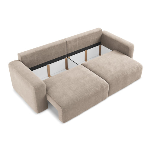 LaMiaSofa 3-zits slaapbank Ostia - chenille stof - donkerbeige - 244x102x79
