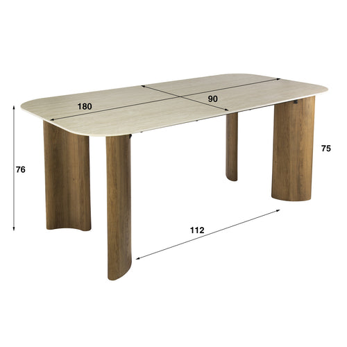 Giga Meubel Eettafel Romano Curvo - Rechthoek Hout/Travertin - 180x90x76cm - vtwonen shop