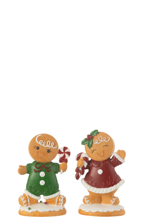 J-Line decoratie peperkoek Jongen + Meisje Snoep - polyresin - mix - small - 2 stuks