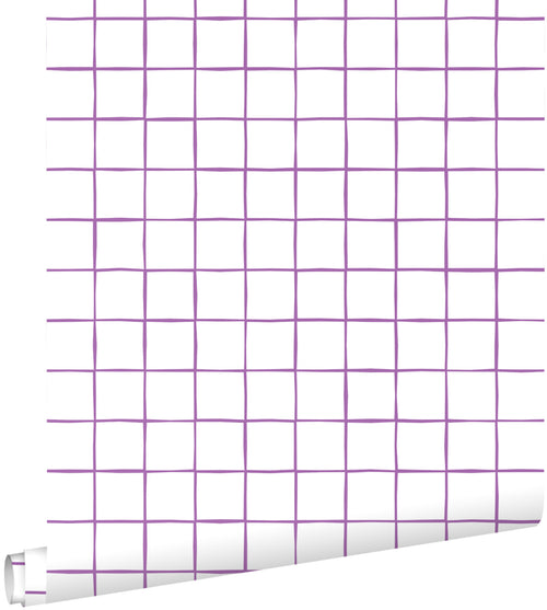 ESTAhome behang geblokt motief paars en wit - 50 x 900 cm - 131276 - vtwonen shop