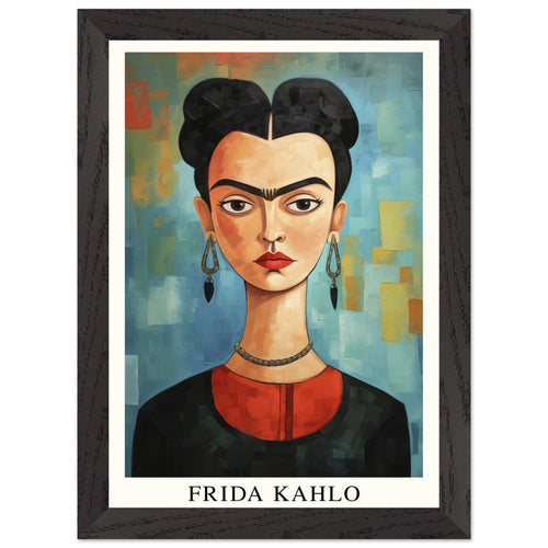 Artfulprints Poster met Lijst Frida Kahlo - Painted artistic portrait   - A4 21x29.7 cm - Blauw