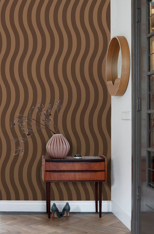 ESTAhome behang golvende strepen bruin - 50 x 900 cm - 132133