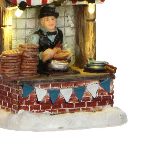 Luville Kerstdorp Stroopwafelkraam - Kerstversiering met Warm Witte Verlichting voor Binnen - Kerst Decoratie met Bakker en Stroopwafels - L7 x B6 x