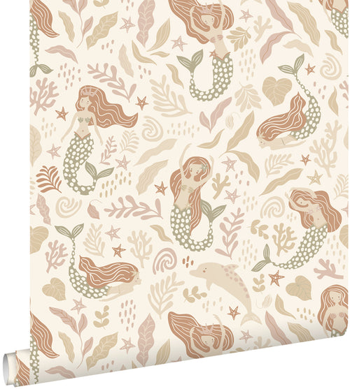 ESTAhome behang zeemeerminnen vergrijsd groen, beige en terracotta - 50 x 900 cm - 131498 - vtwonen shop