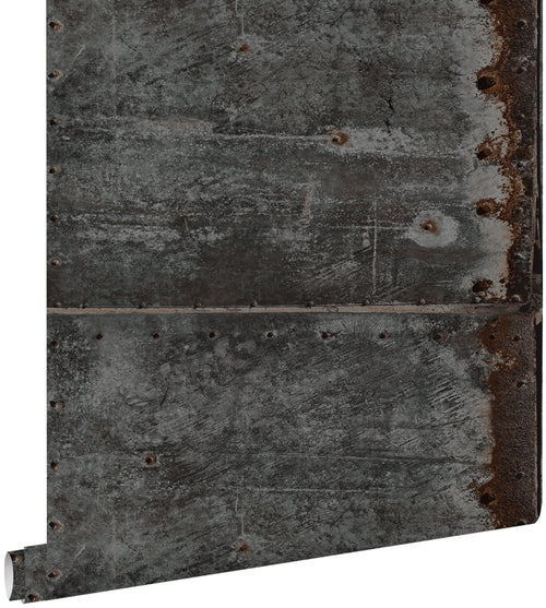 ESTAhome behang metalen platen zwart en roest bruin - 53 cm x 10,05 m - 138222 - vtwonen shop