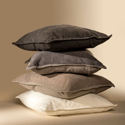 BOWIE - kussenhoes 45x45 cm - gewassen katoen - Charcoal Gray - antraciet