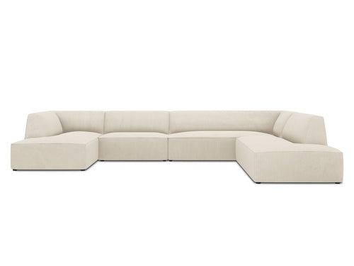 Micadoni Panoramische hoekbank rechts Ruby 7-zits, ribfluwelen, lichtbeige - 273x366x69cm
