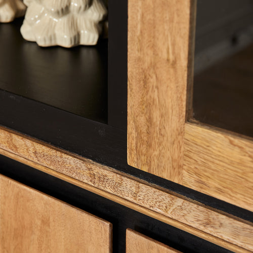 StarFurn Vitrinekast RichWood - Naturel Hout - 160x45x200cm