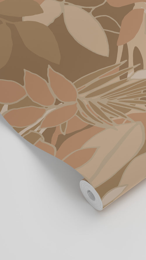ESTAhome behang bladeren donker beige en terracotta roze - 50 x 900 cm - 139847 - vtwonen shop