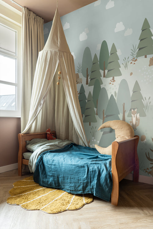 ESTAhome fotobehang bos met bosdieren groen - 200 x 279 cm - 159257