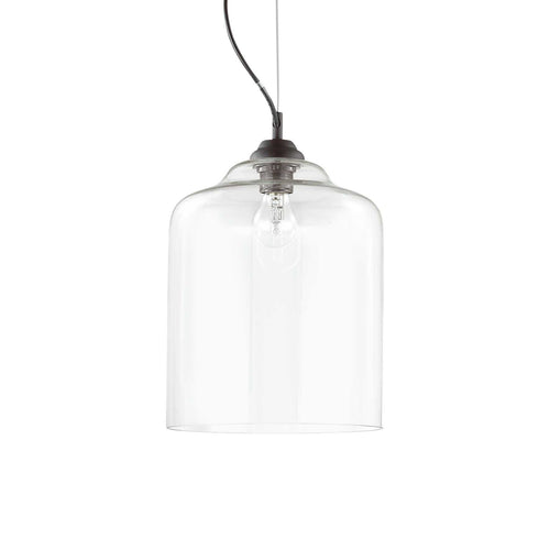 Ideal Lux Bistro' - 1 Light Dome Ceiling Hanglamp Zwart Helder Geblazen Glas Vierkant, E27
