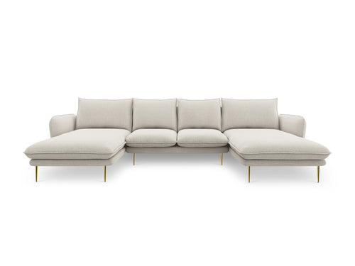 Cosmopolitan Design Panoramische bank Vienna 6-zits, structurele stof, lichtbeige - 170x350x95cm