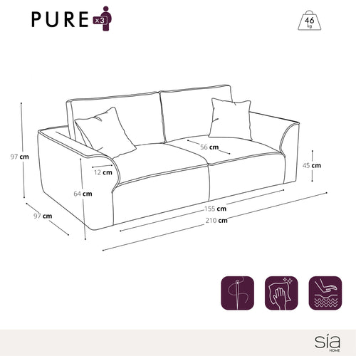 Sia Home - Bank PURE - getextureerd fluweel crème 210cm