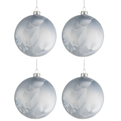 J-Line kerstbal - glas - mat ijsblauw - medium - doos van 4