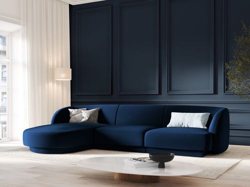 Micadoni linker hoekbank Miley 4-zits, flueel, koningsblauw - 156x255x70cm