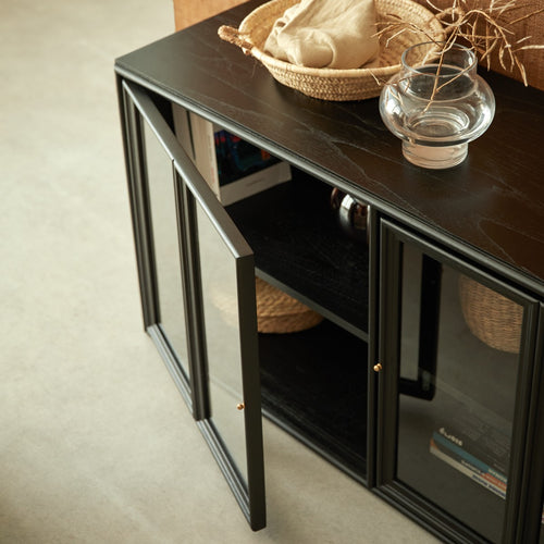 Tikamoon Laag vitrinebuffet in mindi 120 cm - Zwart