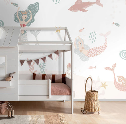 ESTAhome fotobehang zeemeerminnen wit, roze en blauw - 300 x 279 cm - 159505 - vtwonen shop