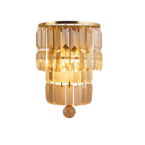 Searchlight Empire 2-lichts wandlamp, satijnen messing metaal en champagne kristal