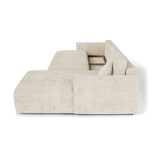 Premium Interiors - Rechthoekige hoekbank met slaapfunctie en opbergruimte  - corduroy beige 297cm