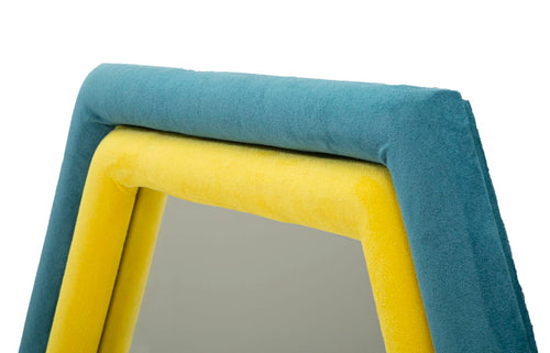 Hexagonale wandspiegel in blauw en geel 75x4x80 cm