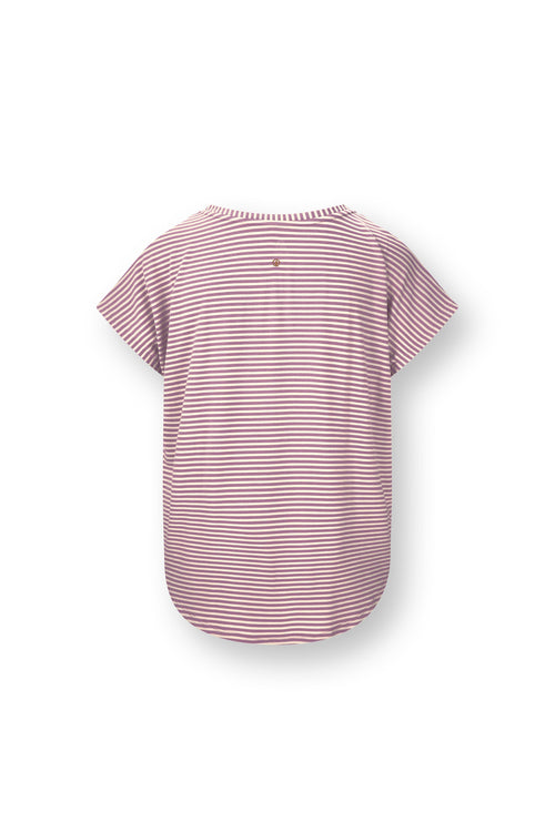 Pip Studio - Tatum Pajama Shirt Short Sleeve Women - Little Sumo Stripe - Lilac - M - vtwonen shop