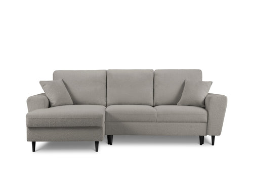 Cosmopolitan Design Uitklapbare hoekbank links met opbergdoos Kyoto 4-zits, boucle, grijs - 145x241x88cm