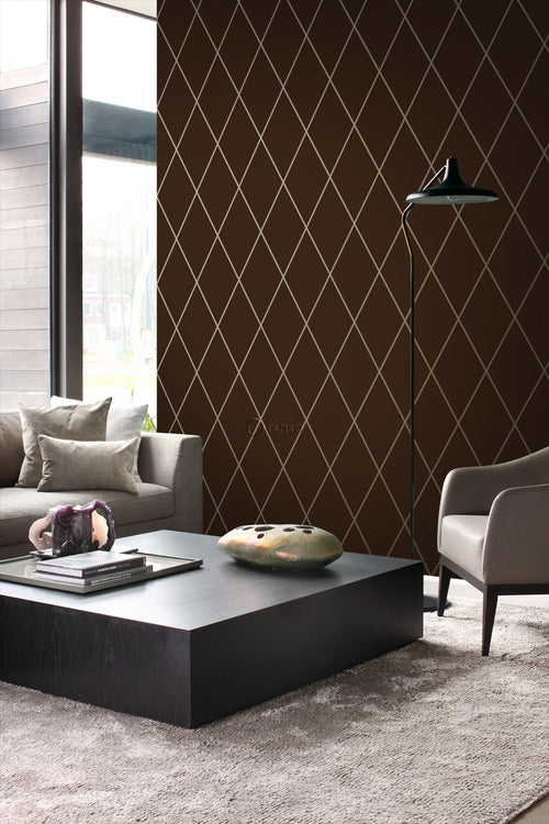 Origin Wallcoverings behang ruiten mat bruin en glanzend brons - 53 cm x 10,05 m - 345717 - vtwonen shop