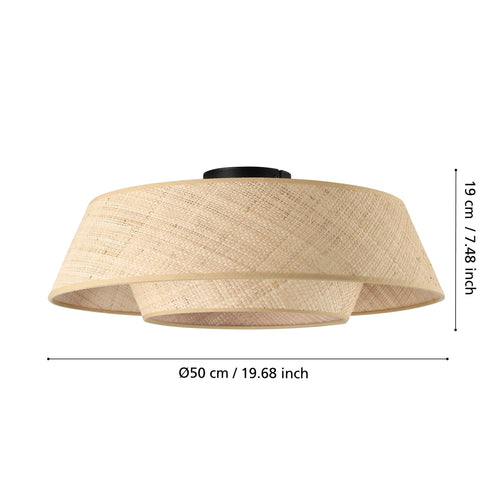 EGLO plafondlamp Marford - e27 - ø 50 cm - zwart/natuur/raffia - vtwonen shop