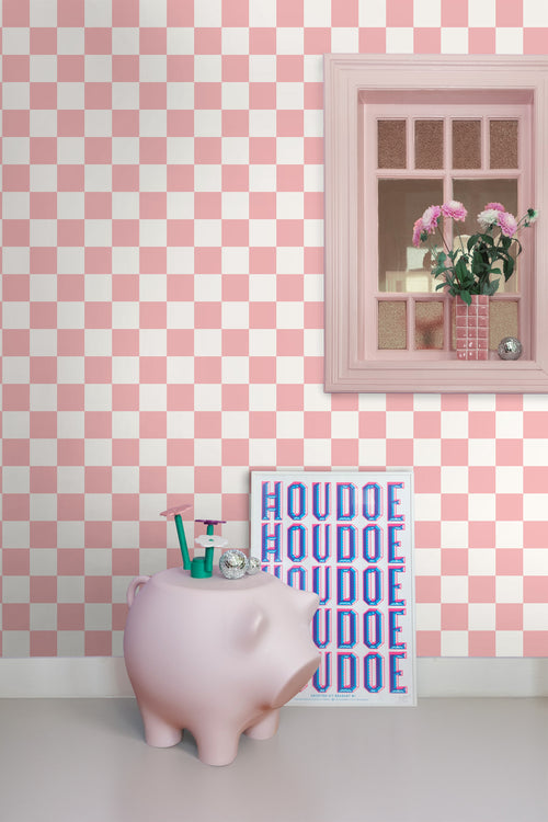 ESTAhome behang geblokt motief roze en wit - 53 cm x 10.05 m - 139998 - vtwonen shop