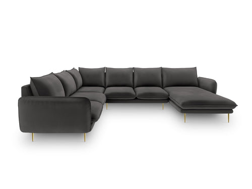 Cosmopolitan Design Panoramische hoekbank links Vienna 7-zits, flueel, donkergrijs - 235x330x95cm