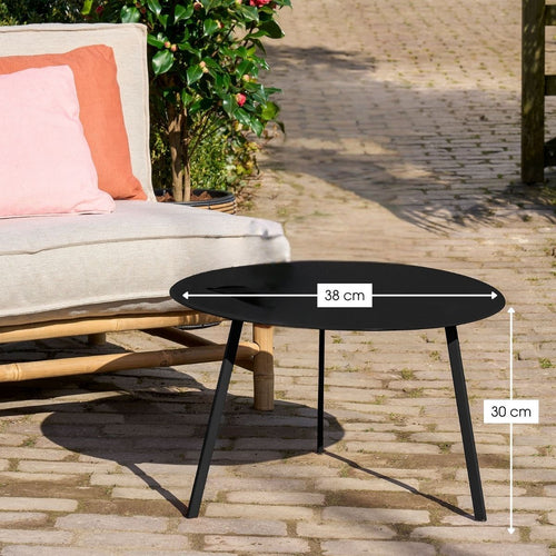 Mica Decorations Seatle Bijzettafel voor Buiten - Salontafel Rond - Plantentafel en Koffietafel - H30 x Ø38 cm - Metaal -  Zwart