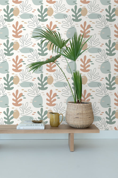 ESTAhome behang koraal multicolor op wit - 50 x 900 cm - 139540