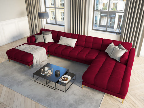 Cosmopolitan Design Panoramische bank Bali 7-zits, flueel, rood - 185x383x75cm