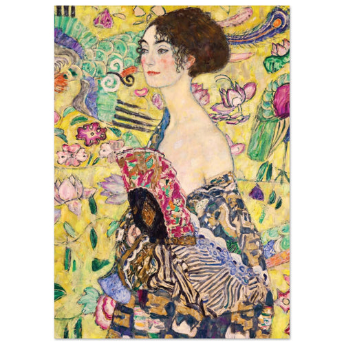 Artfulprints Poster Gustav Klimt - Lady with a fan   - A4 21x29.7 cm - Geel