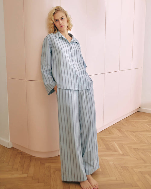 noo.ma Tala pyjamabroek Baby Blue - 100% biologisch katoen, gestreept, met zakken