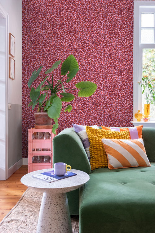 ESTAhome behang panterprint paars en rood - 50 x 900 cm - 132201