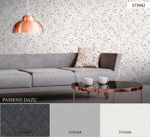 Livingwalls behang terrazzo wit, zwart en zilver - 53 cm x 10.05 m - AS-373942