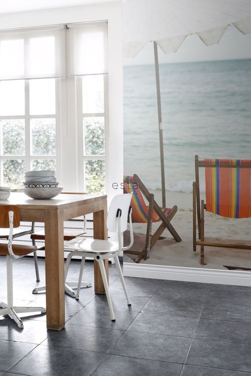 ESTAhome fotobehang strand zeegroen en oranje - 186 x 270 cm - 156512 - vtwonen shop