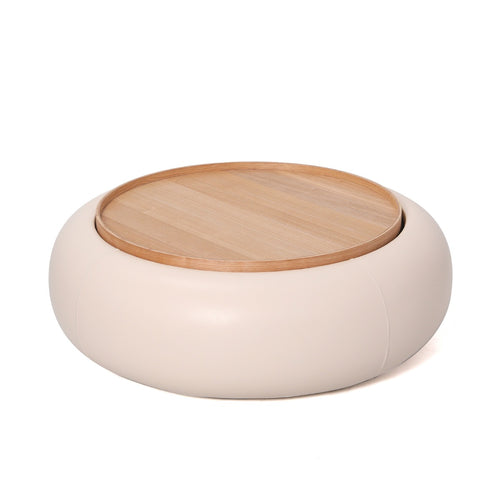 DÉJA Living Salontafel Draby - Beige/Naturel - PU Leer - Ø102x34cm - vtwonen shop