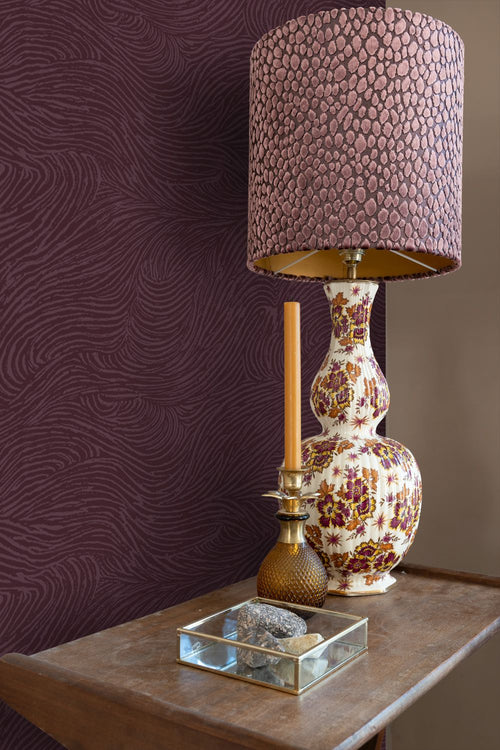 ESTAhome behang 3d golvende lijnen aubergine paars - 53 cm x 10.05 m - 131367