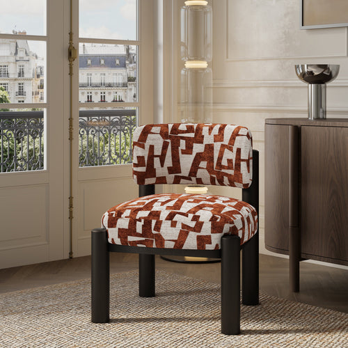 Premium Interiors - Fauteuil ELY - structuurstof met patroon terracotta 60.5cm