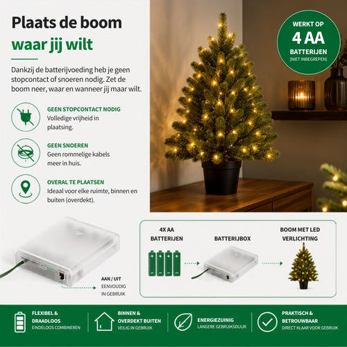 Black Box Trees Nagoya Kunstkerstboom met Verlichting - Kunstboom H90 x D42 cm - Kunst Kerstboom in Kunststof Pot - Kerstdecoratie voor Binnen - met