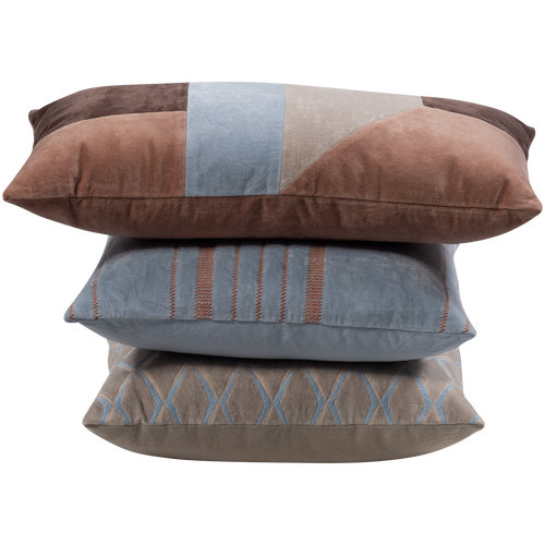 WOOOD kussens Laon - Velvet stof - Naturel/Blauw - Set Van 3 - vtwonen shop
