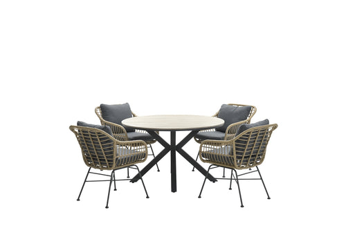 Ronde 4-persoons tuinset - Edison tafel - 4 Margriet stoelen