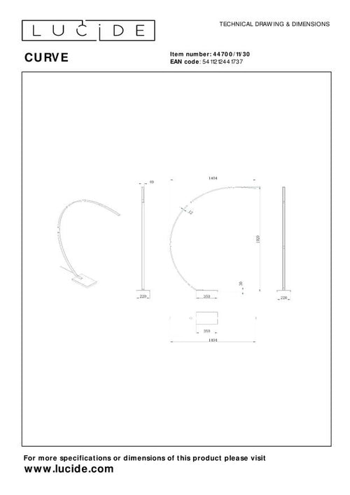 Lucide booglamp CURVE - Geïntegreerde LED - Zwart - vtwonen shop